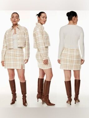 NWT Wilfred Patio Mini Skirt in Nude/Beige Plaid
